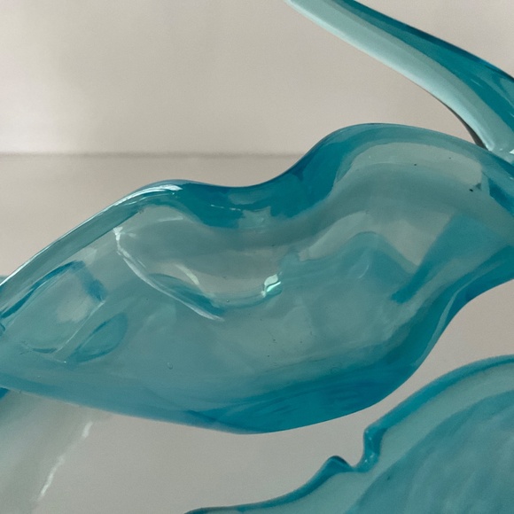 VINTAGE MCM GLASS SWANS AND DISH BOWL 3 PCS AQUA BLUE / WHITE MARBLED HANDBLOWN - Picture 8 of 8